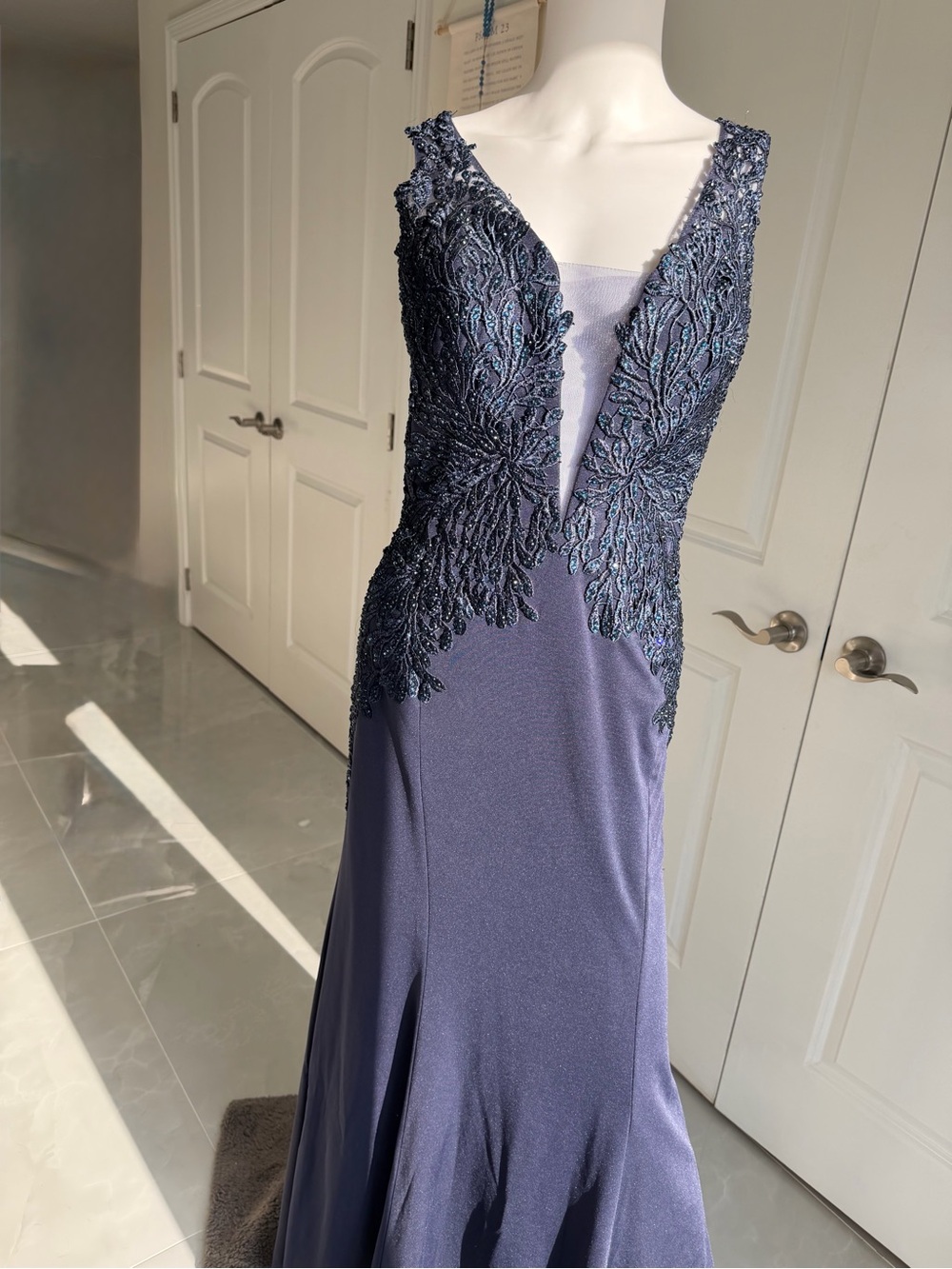 Elizabeth K by GLS Elegant  Lace-Embellished Evening gown with hand made beads